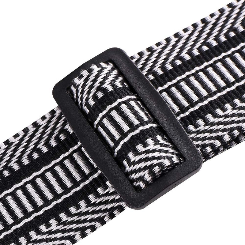 Thicken Guitar Strap Vintage Design Pure Cotton with Leather Ends Adjustable Length for Men Women Kids 2 inch Wide, Bundle with 2 Strap Locks and 1 Headstock Button Set by Melede (Black white) Black white
