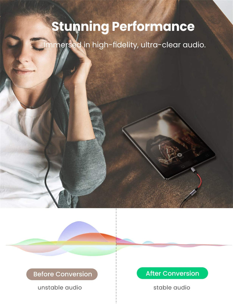 UGREEN USB C to 3.5mm Headphone Adapter Type C Dongle Audio Jack Converter with DAC Chip Compatible for Galaxy S21 Note20 Ultra S20 Note10 S10 Pixel 4 3 2 XL iPad OnePlus Red