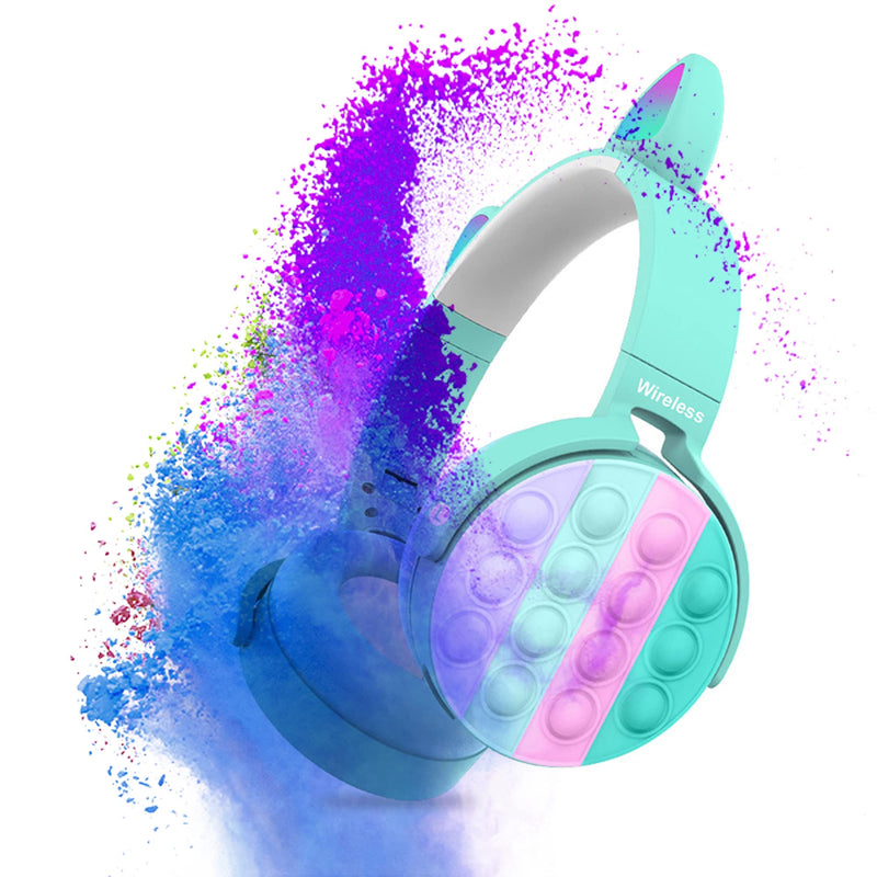 Rainbow Pop-On-It Bluetooth Headphones, Fidget Bluetooth Head-Mounted Stereo Headset, Wireless Headphones Noise Cancelling Headphones Over-Ear Headphones Gaming Headset for Kids Teens (Blue) Blue