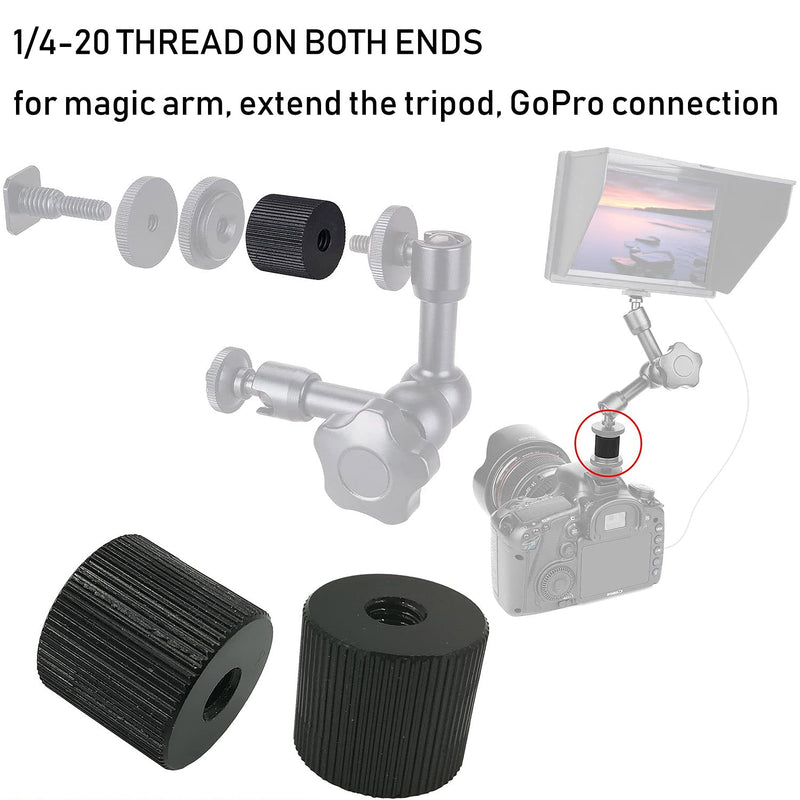 LUORNG 2Pcs ChromLives Tripod Nut Barrel Connection Nut with 1/4 inch-20 Thread Hole Double Female Teeth for Articulating Tripod Rigs Replacement