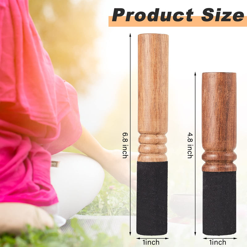 2 Pieces Tibetan Singing Bowl Mallet Hard Wooden Striker Leather Wrapped Meditation Mallet Sound Bowl Stick Buddha Musical Instruments for Buddhist Meditation Yoga Chime Relaxation