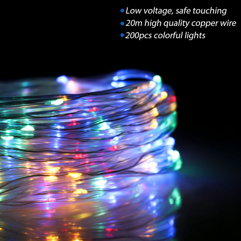 Rope Light Mains Powered, Infankey 66FT 200 LED Rope Lights 5mm, 8 Modes & Warm White, Remote Control & Timer, Waterproof Outdoor Christmas Lights for Garden, Patio, Tree, Room Decor