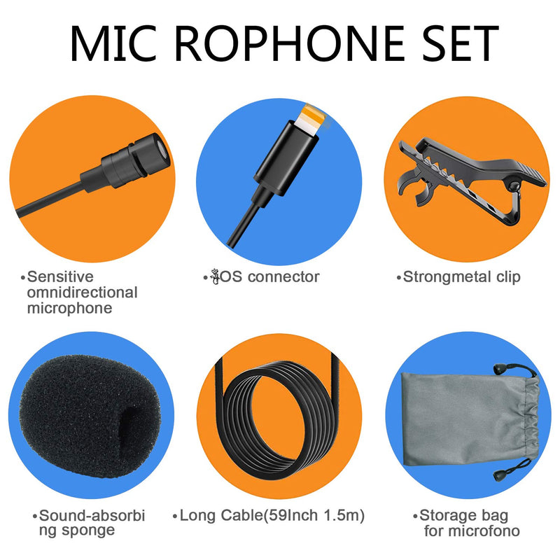 [AUSTRALIA] - Microphone for iPhone, Professional lavalier Microphone for Speech, Interview, News Report，Vlog Recording，Live Broadcasting (59in) 