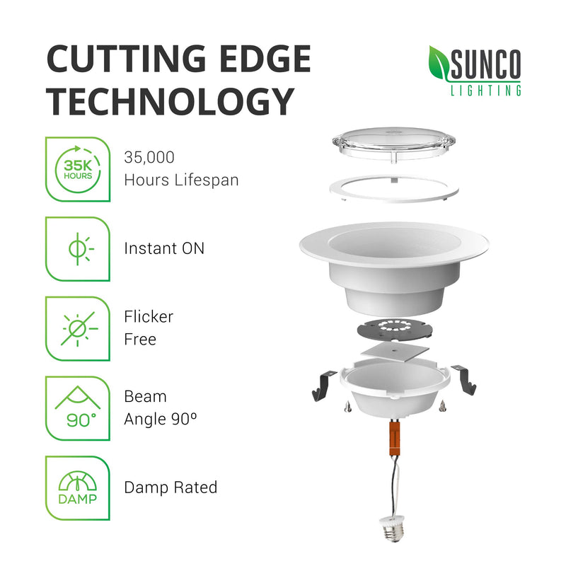 Sunco Lighting 4 Inch LED Recessed Downlight, Baffle Trim, Dimmable, 11W=60W, 4000K Cool White, 660 LM, Damp Rated, Simple Retrofit Installation - UL + Energy Star