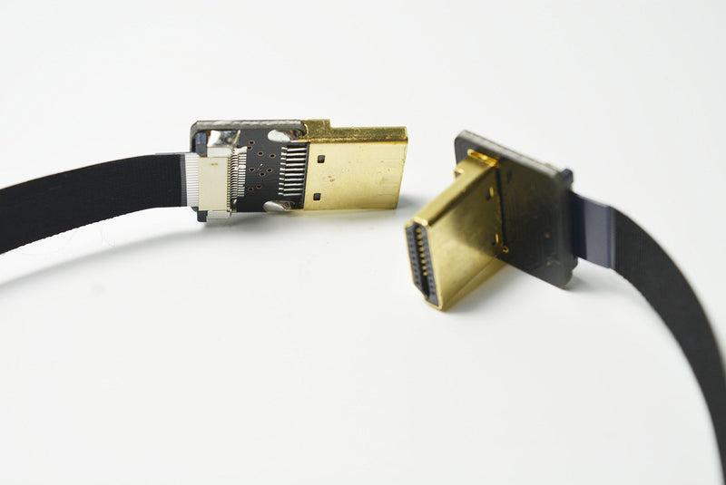 [AUSTRALIA] - Permanent FFC Flat Slim HDMI Cable Standard Full Normal HDMI Male to Standard HDMI Full Size HDMI Normal HDMI 90 Degree Compatible for RED Blackmagic BMCC Sony nex FS7 Canon C300 30CM Black 