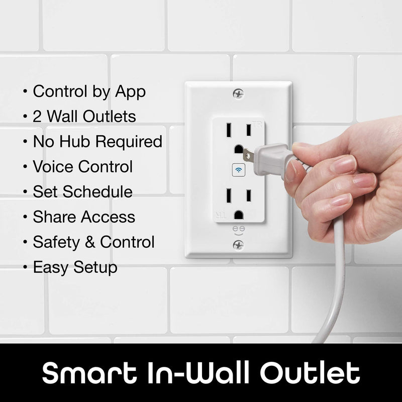 Geeni Smart Wi-Fi in-Wall Outlet, White, 2 Outlets – No Hub Required – Smart Outlet Works with Amazon Alexa, Google Home, Requires 2.4 GHz Wi-Fi Wi-Fi Smart Outlet
