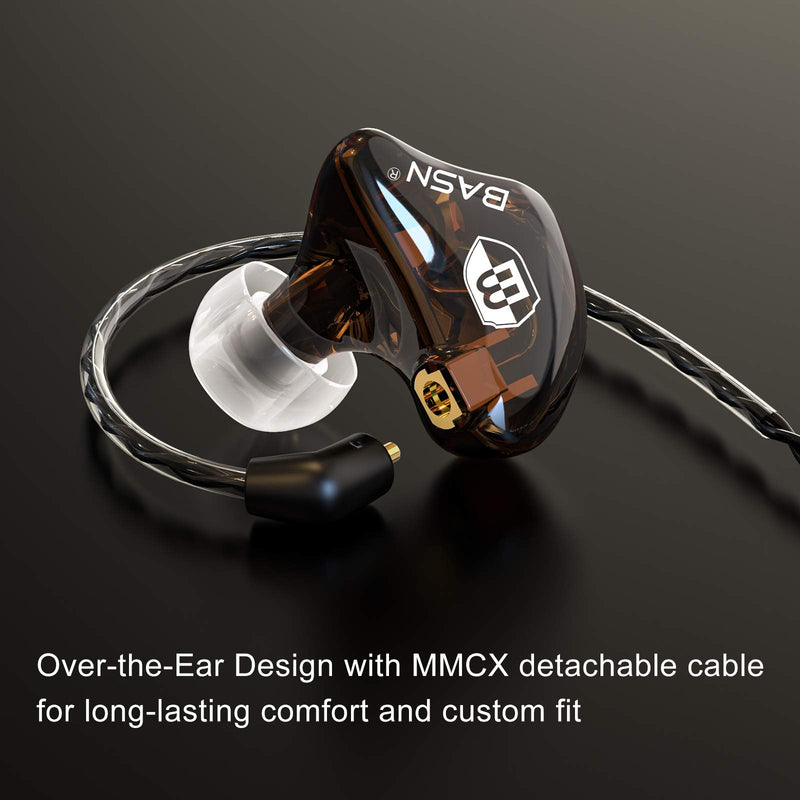 BASN in-Ear Monitor Headphones Dual Dynamic Drivers in Ear Earphones Detachable MMCX Cable Musicians in-Ear Earbuds Headphones (BC100 Brown, with no Mic)