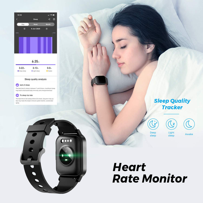 SoundPEATS Smart Watch Fitness Tracker with All Day Heart Rate Monitor Sleep Quality Tracker IP68 Waterproof 1.4" Large Touch Screen Call & Message Reminder 12 Sports Modes for iPhone Android Phones