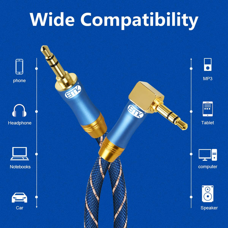 [AUSTRALIA] - 90 Degree Right Angle Aux Cable - [24K Gold-Plated,Sound Quality]EMK Audio Stereo Male to Male Cable for Laptop, Tablets, MP3 Players,Car/Home Aux Stereo, Speaker or More (2Ft/0.6Meters) 2Ft/0.6Meters 