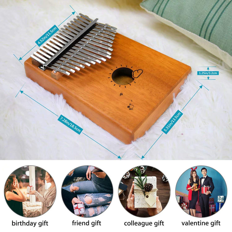 Kalimba 17 Keys, Thumb Piano with Study Instruction and Tune Hammer, Solid Mahogany Wood Portable Mbira Sanza African Wood Musical Instrument Finger Piano for Kids Adult Beginners Professionals brown