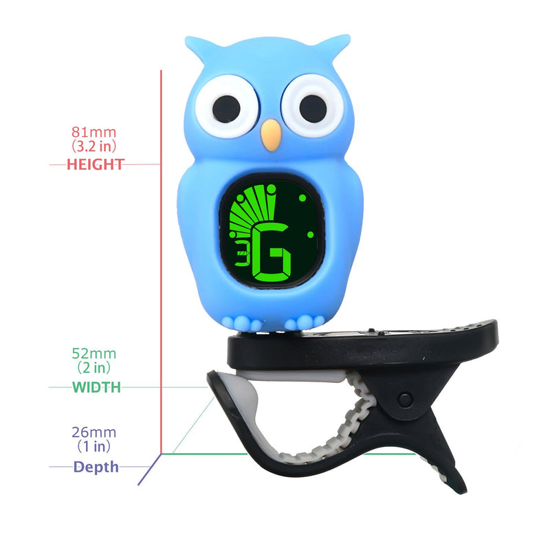 Rinastore Clip-On Owl Tuner for Guitar, Bass,Ukulele & Violin (Blue) Blue