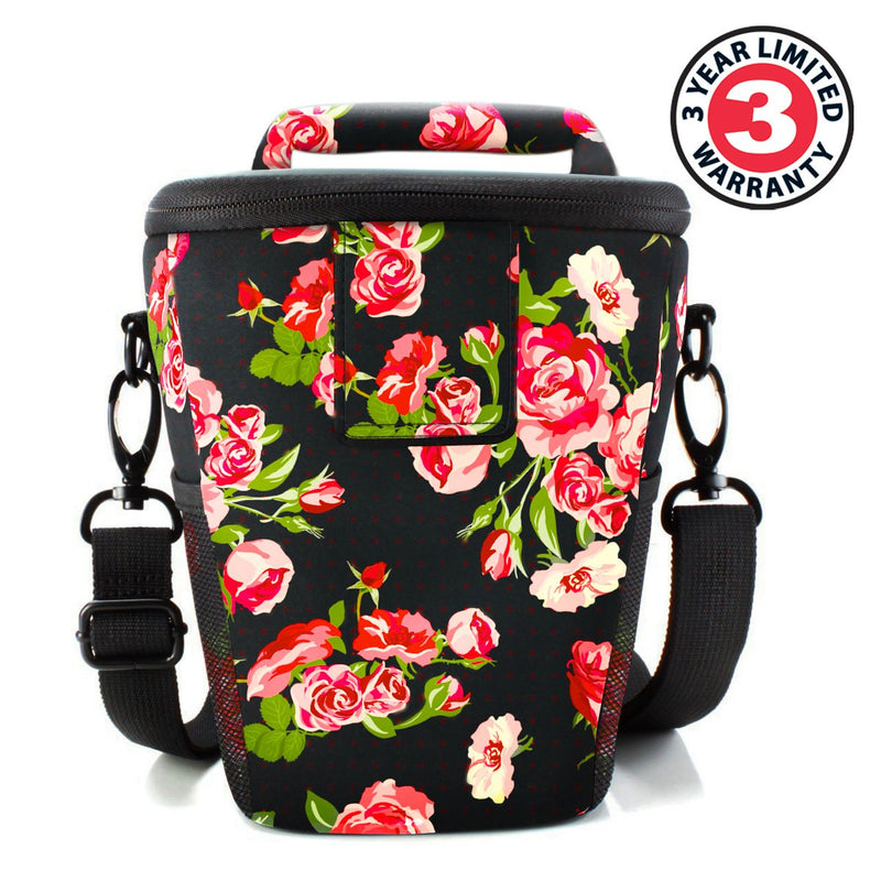 USA Gear SLR Camera Small Case Bag for Men and Women with Top Loading Accessibility, Adjustable Shoulder Sling, Padded Handle - Comfortable, Durable and Light Weight for Nikon, Canon, etc (Floral) Floral