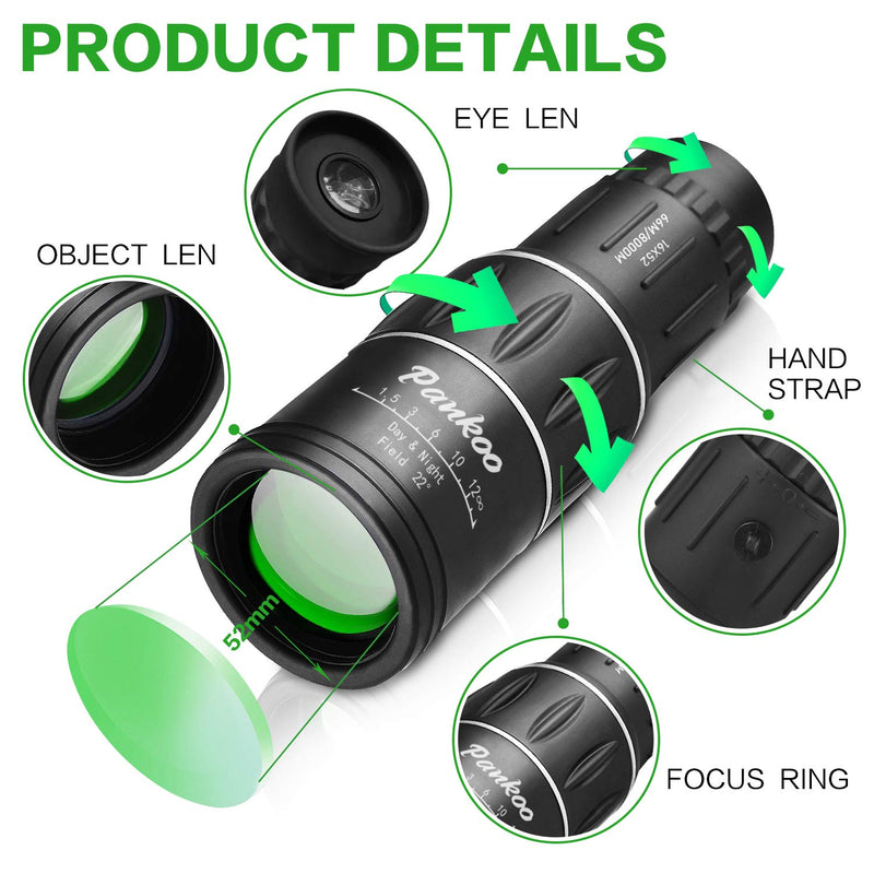 [AUSTRALIA] - Pankoo 16X52 Monocular Telescope, High Power Prism Compact Monoculars for Adults Kids HD Monocular Scope for Bird Watching Hunting Hiking Concert Travelling 