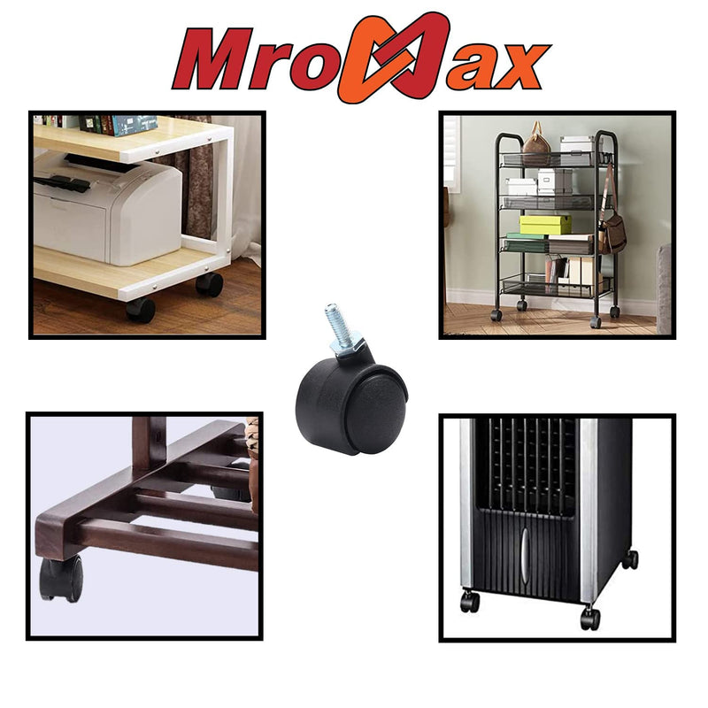 MroMax Threaded Stem 50mm Wheel Dia Swivel Caster Rotatable 15mm Threaded Length for Office Chair Furniture Industrial Equipments Machines Black 4Pcs
