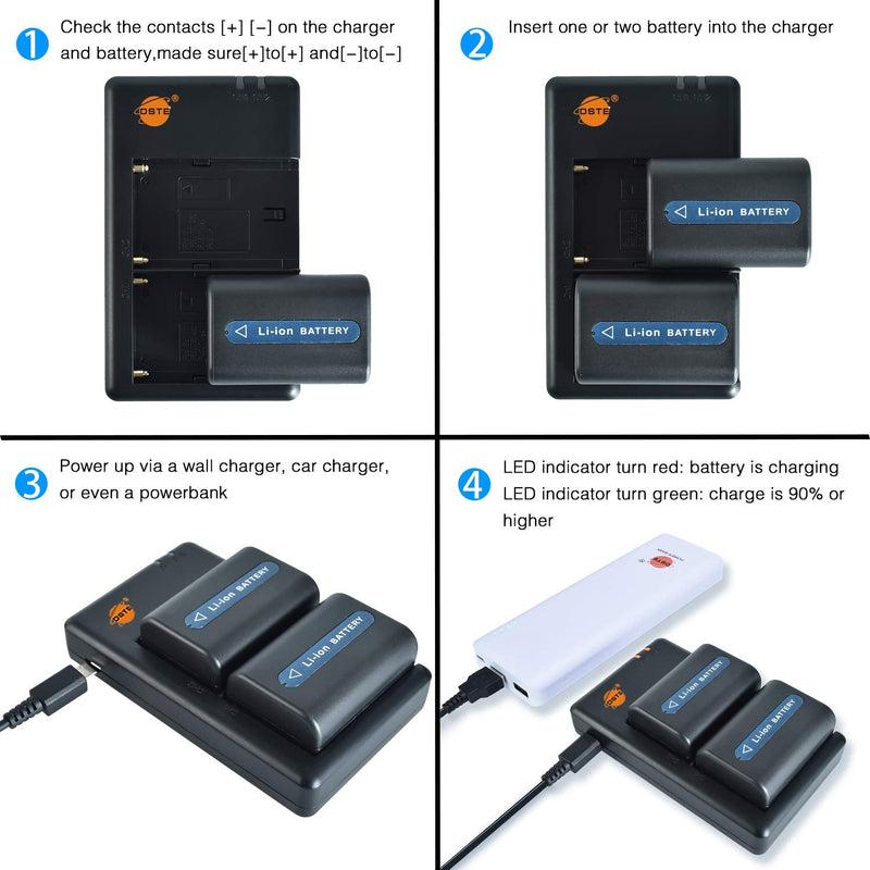 DSTE 2 Pack NP-FM50 Battery + Rapid Dual USB Charger Compatible for Sony CCD-FRV DCR-PC DCR-TRV DCR-DVD DSR-PDX GV HVL Series Camera as NP-FM30 NP-FM51 QM50 QM51 FM55H