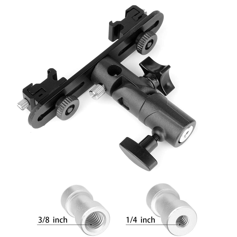 ChromLives Dual Flash Bracket Hot Shoe Speedlight Stand Umbrella Holder Light Stand Bracket Mount 1/4'' to 3/8'' Compatible with Studio Video DSLR Camera Canon Nikon Yongnuo Black