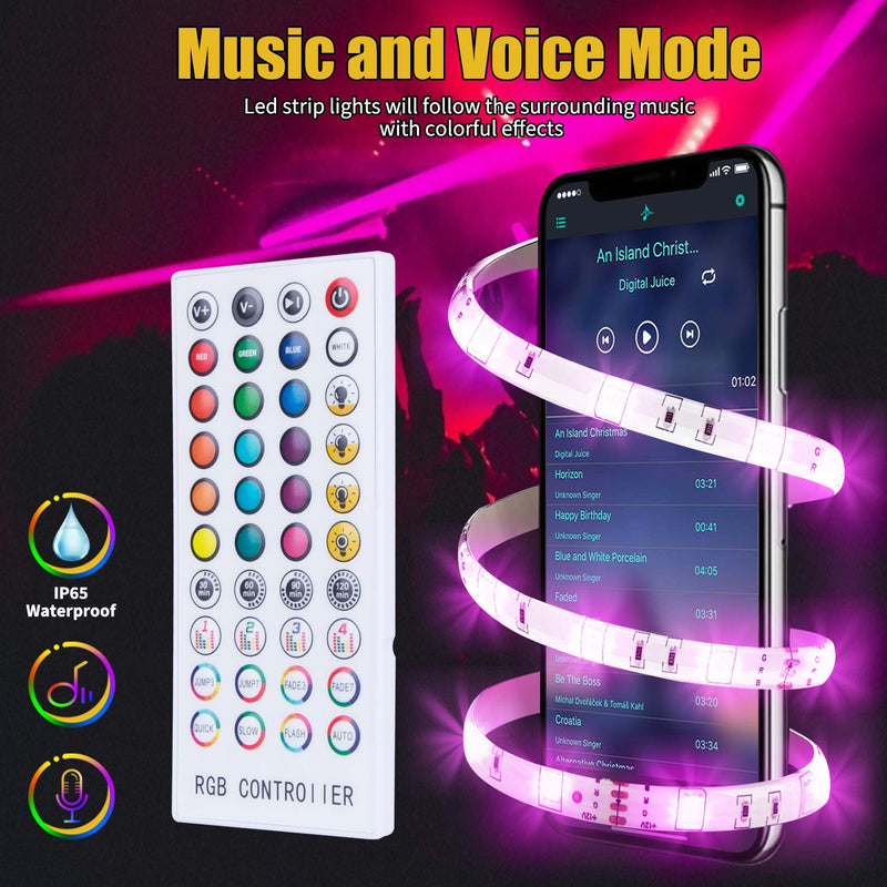 [AUSTRALIA] - Led Strip Lights 32.8 Feet Bluetooth RGB Light Strips SMD5050 Waterproof Color Changing Tape Light 12 Volt Adapter Music Sync and IR Remote Neon Lights Decoration for Bedroom Home Party App Controlled 