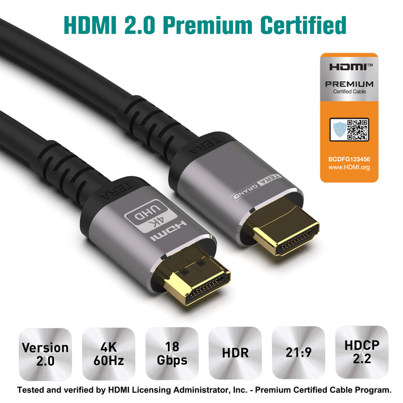 Tera Grand - Premium High Speed HDMI Certified 2.0 Cable with Aluminum housing, Supports 4K HDR Ultra HD 18 Gbps 4K 60Hz HDCP 2.2, 6 Feet 6 ft