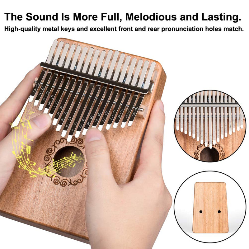 Kalimba 17 Keys Thumb Piano Portable Musical Instruments, Mbira Sanza Wood Finger Piano Gift for Kids Adult Beginners with Tune Hammer and Study Instruction (Natural Wood)