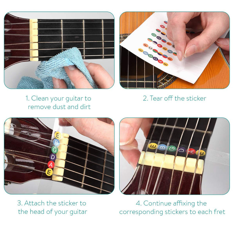 kwmobile Guitar Fretboard Stickers Set - Guitar Note Stickers for Acoustic and Electric 6-String Guitars - Fret Stickers for Learning - Transparent