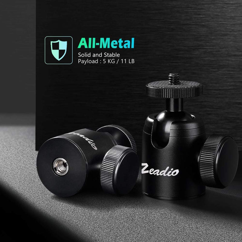 Zeadio Tripod Mini Ball Head, with 1/4'' 3/8" Screw Ball Head Tripod Mount for Cameras, DSLR, Monopod, Slider, Tripod, Camcorder etc