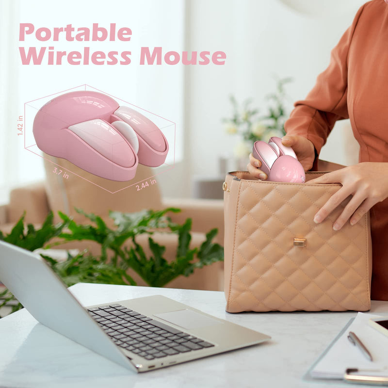 Wireless Silent Mouse, Cute Rabbit Designs, 2.4 GHz with USB Mini Receiver, Opatical Mouse Wireless for Laptop, PC, Computer, Chromebook, Notebook Pink