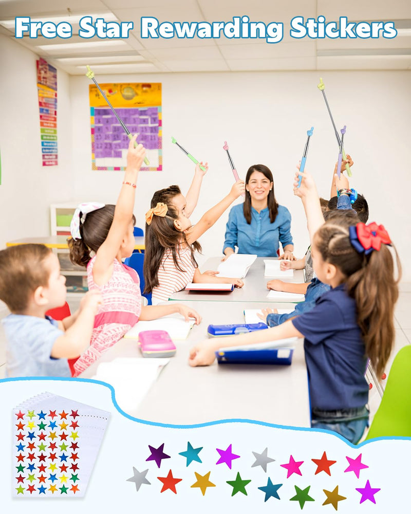 [AUSTRALIA] - Retractable Teacher Pointer for Classroom Kids Reading, Dumero Extendable Finger Pointer Stick for School, Collapsible Finger Pointing Stick, Long Telescoping Hand Pointer-3 Pack: Blue, Green, Yellow 