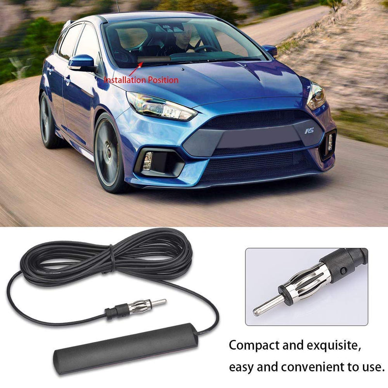 Qiilu Radio Antenna, ANT-309 Universal Car FM Radio Antenna Patch Aerial Windscreen Mount 5M Cable