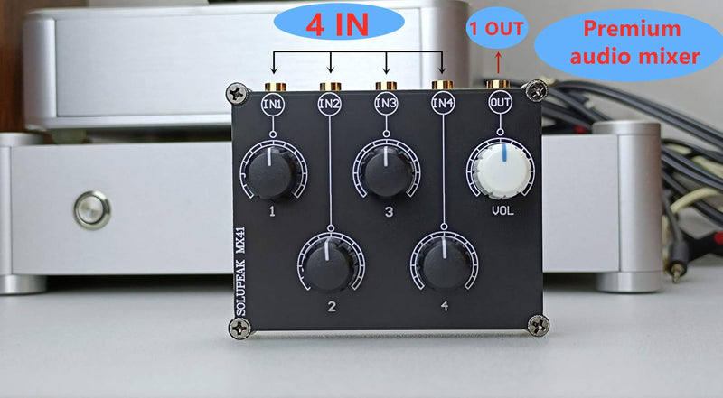 MX41 Stereo 4-in-1-out AUX Audio Mixer, Passive 3.5mm line levels control, mini 4 ways passive audio mixer