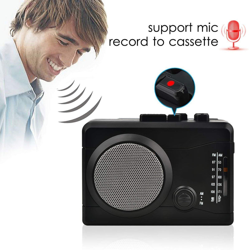 DIGITNOW! USB Cassette Player Personal Audio Recorder with Speaker, Radio Recording Cassette Tape to Digital MP3 Converter Black