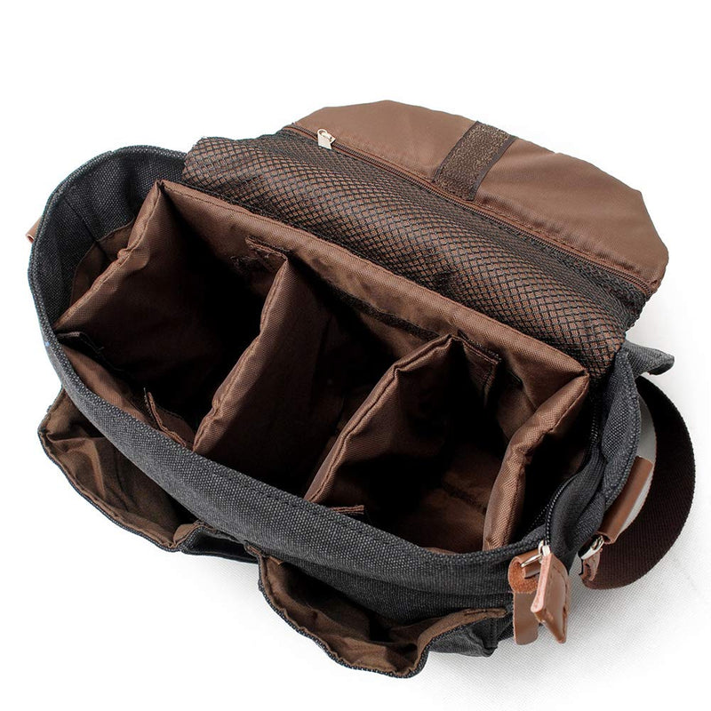 Waterproof Camera Bag/Case, Vintage Canvase Leather Trim DSLR SLR Camera Shoulder Messenger Sling Bag for for Nikon, Canon, Sony, Pentax, Olympus Panasonic, Samsung & Many More Dark Grey-2