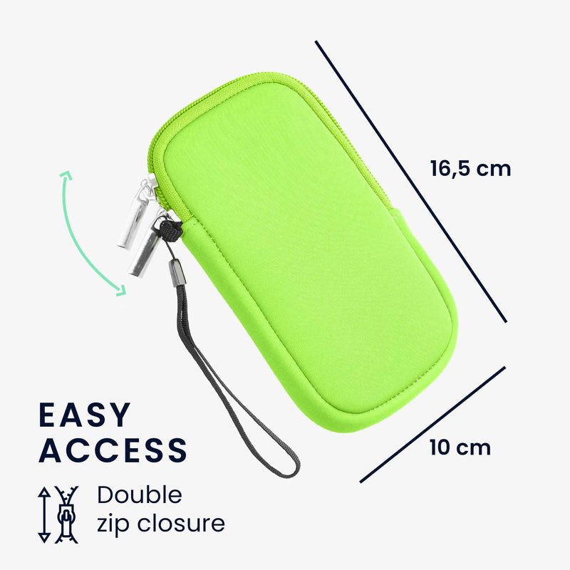 kwmobile Neoprene Phone Pouch Size XL - 6.7/6.8" - Universal Cell Sleeve Mobile Bag with Zipper, Wrist Strap - Neon Green XL - 6,7/6,8"