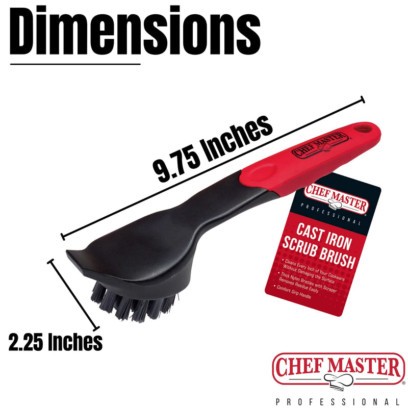 [AUSTRALIA] - Chef Master 90058 Cast Iron Scrub Brush | Comfortable Plastic Grip | Quality Nylon Scraper and Bristles | Does not Damage Cast Iron | Use on Cast Iron Skillets | Easily Cleans Old Food and Buildup 