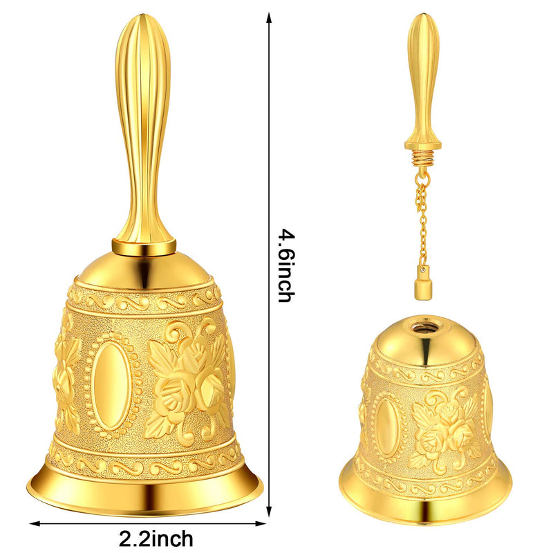 2 Pieces Hand Bell Call Vintage Hand Held Bell Service Call Bell Multi-Purpose Metal Bell for Dinner, Tea Time, Wedding Party