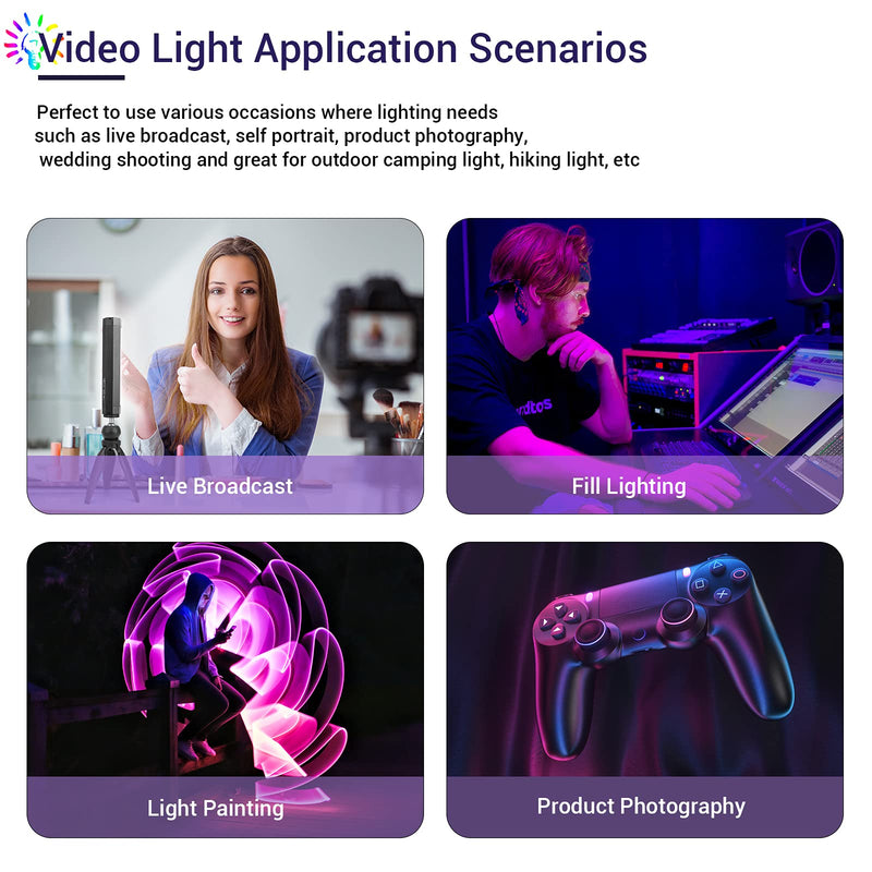 LUXCEO RGB LED Video Light, Portable Handheld Full Color Studio Photography Lighting Wand Stick with APP Control, IP67 Waterproof Mini Professional Tube Lights for Vlog, YouTube, TikTok