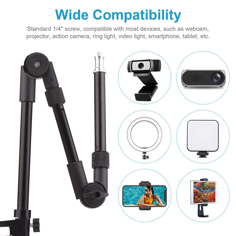 Andoer Camera Desk Mount Stand, ST-01 Flexible Foldable Desk Mount Stand Metal Bracket with 1/4 Inch Screw Ballhead Adapter for Video Light, Ring Light Webcam Camera Smartphone