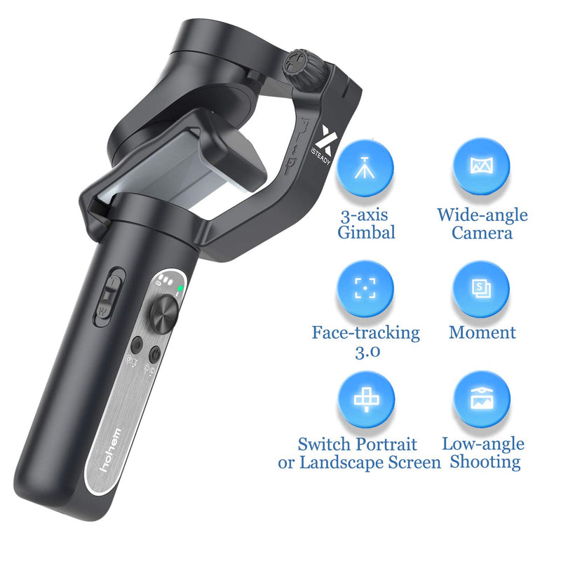 Hohem iSteady X Smartphone Foldable 3-Axis Gimbal Handheld Stabilizer Compatible for iPhone 11 Pro Max/11/XsMax/XS/XR w/Huawei P30/P40 Auto Inception/Dolly Zoom/Time-Lapse for Vlog Youtuber Live Video Black