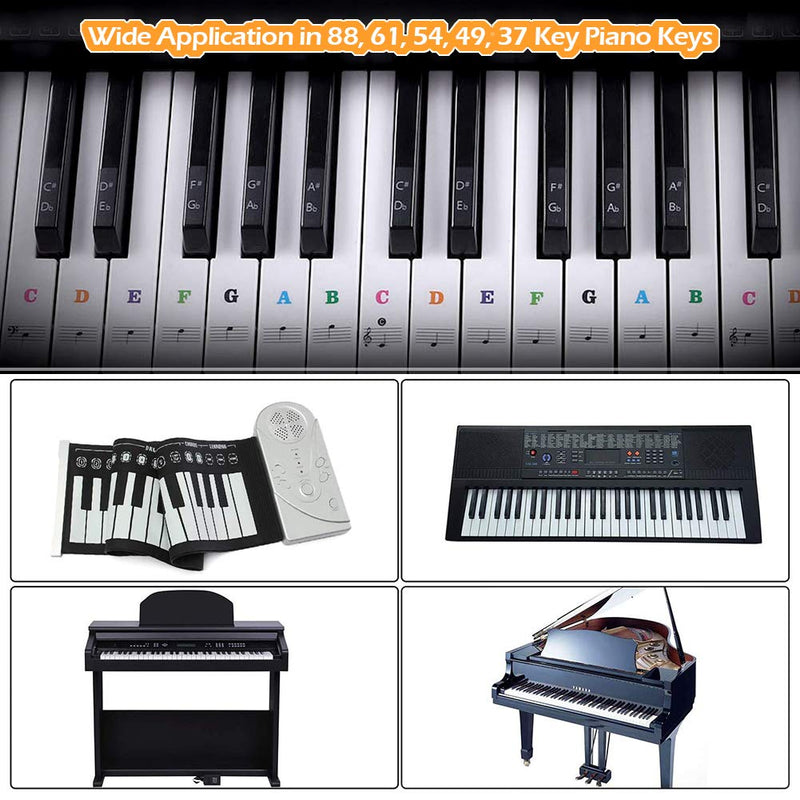 2Pcs Piano Stickers, Removable Keyboard Stickers for 37/49/54/61/88 Keys, Music Key Stickers, Electronic Key Note Sticker, Transparent Stickers for Kids Beginners