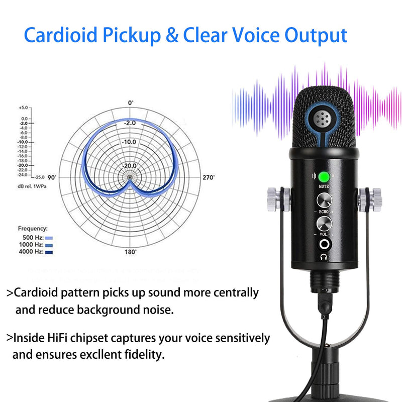 Mercase USB Condenser Microphone for PC/Micro/Mac/iOS/Android with Noise Cancellation and Reverb for Voice and Music Recording, Podcasting, Streaming, Gaming