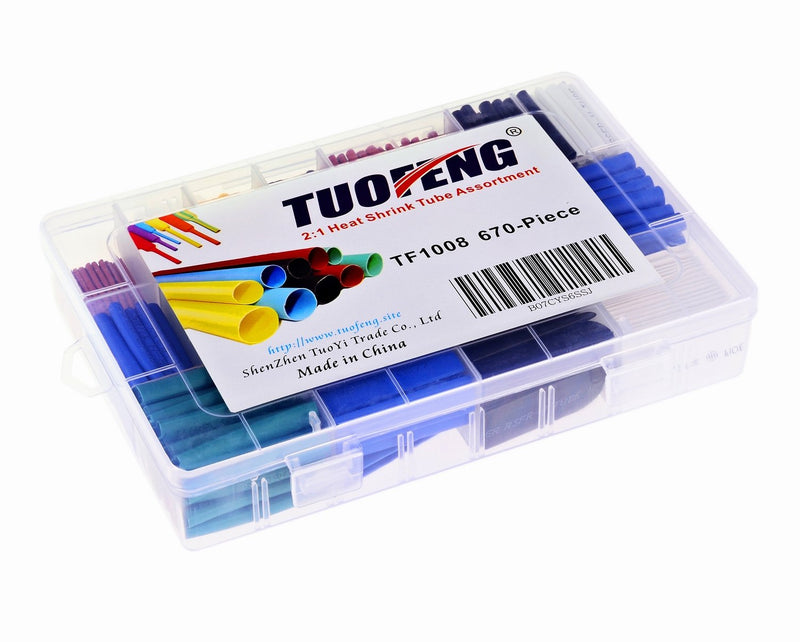 TUOFENG 670 pcs 2:1 Heat Shrink Tubing kit, 6 Colors 12 Sizes Insulation Tube Apply to Electrical Wire Cable Wrap Assortment Electric