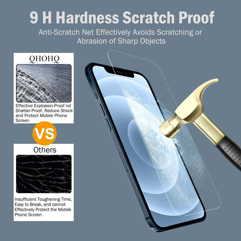 QHOHQ 3 Pack Screen Protector for iPhone 12 Pro Max 6.7” with 2 Packs Camera Lens Protector, HD Full Screen Tempered Glass Film, 9H Hardness, 2.5D Edge, Bubble Free, Scratch Resistant-Case Friendly Transparent