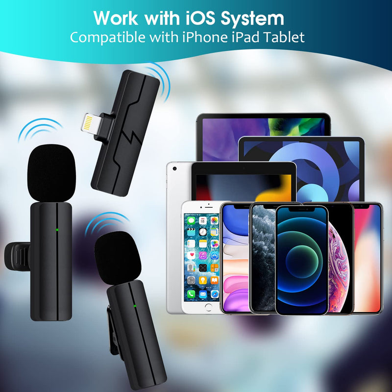 PGDLOF Wireless Lavalier Lapel Microphone for iPhone iPad - Professional Video Recording Lav Mic, 2 Clip-on Microphones for YouTube Interview Vlog Livestream & Podcast