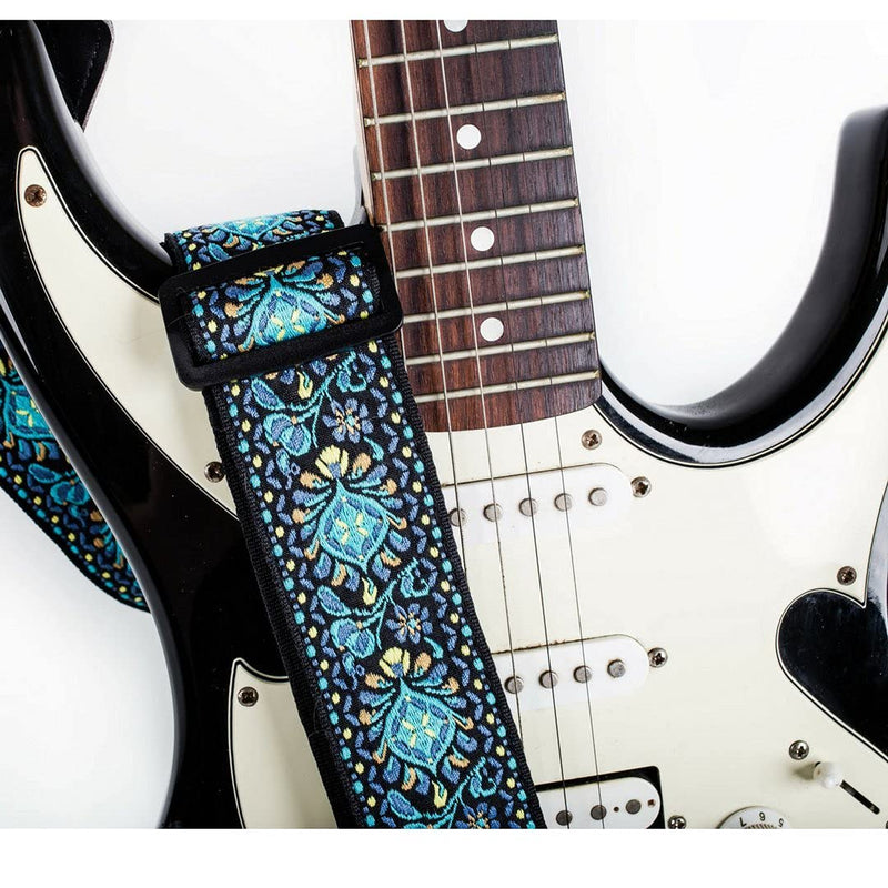 [AUSTRALIA] - Hootenanny Guitar Strap, Jacquard Weave Embroidered Strap Includes 2 Strap Locks & 2 Unique Picks. Adjustable Strap, Pick Pocket, For Bass, Electric & Acoustic Guitars Gift for Men & Women Blue Woven 