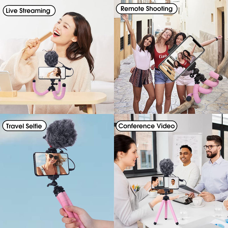 Lusweimi LED Ring Light 6 Inch with Tripod Stand for YouTube Video/Makeup/Live Streaming, Mini LED Ring Light with Cell Phone Holder Tabletop Lamp Suitable for iPhone 9/10/11/X/XS/Android (Pink) pink with phone holder