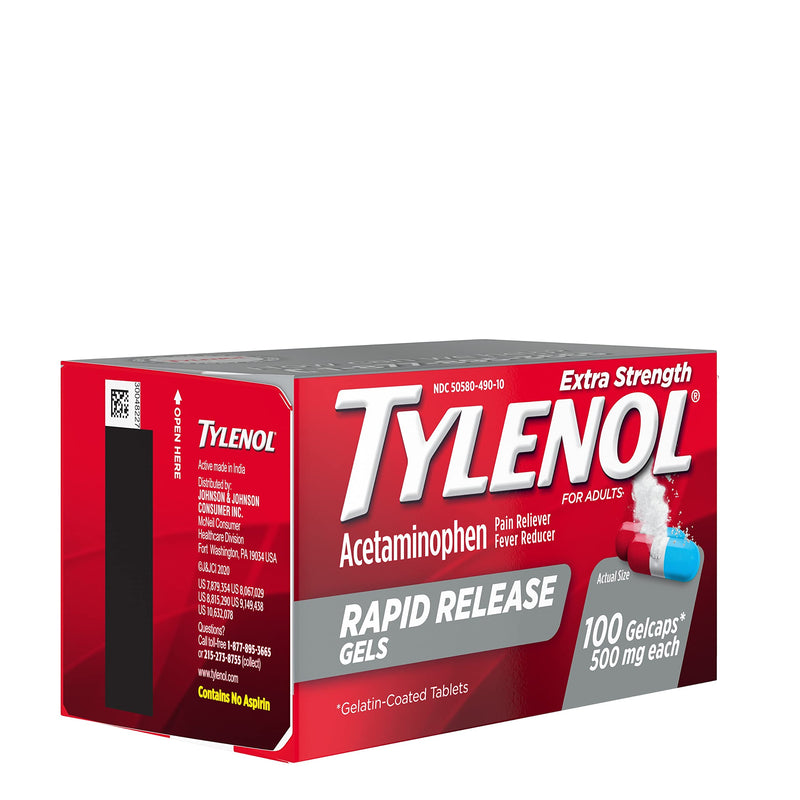 Tylenol Extra Strength Acetaminophen Rapid Release Gels, Pain Reliever & Fever Reducer, 100 ct 100ct