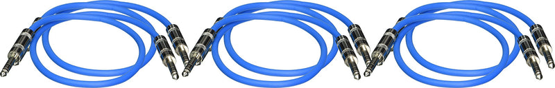 Seismic Audio SATRX-2Blue6 6 Pack of Blue 2' 1/4"TRS to 1/4" TRS Patch Cables 2 Foot