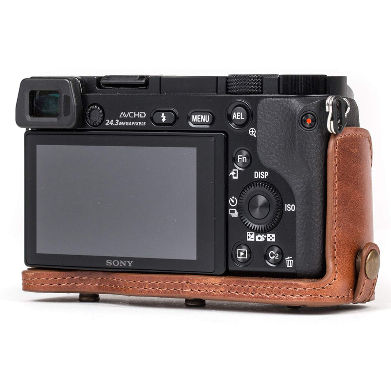 MegaGear Ever Ready MG559 Genuine Leather Camera Case, Bag for Sony Alpha A6000, A6300 with 16-50mm (Dark Brown) Dark Brown