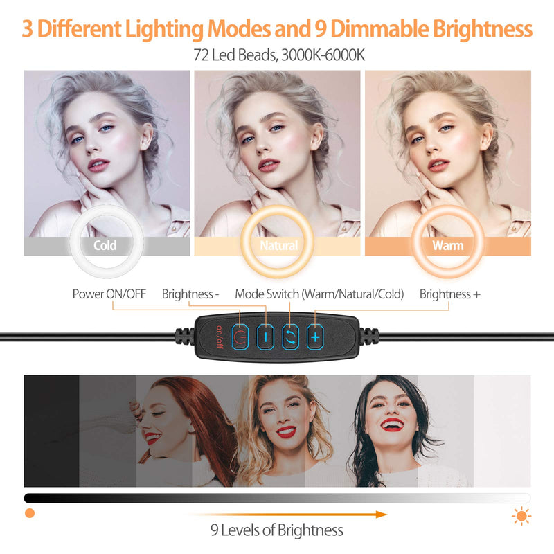 6" Led Ring Light, PEZAX Selfie Light with Clamp Mount for Desk, Zoom Meeting, Webcam, Video Conference, Laptop, YouTube, Live Steam & Broadcast, 3 Dimmable Color & 10 Brightness Level, 360° Rotatable