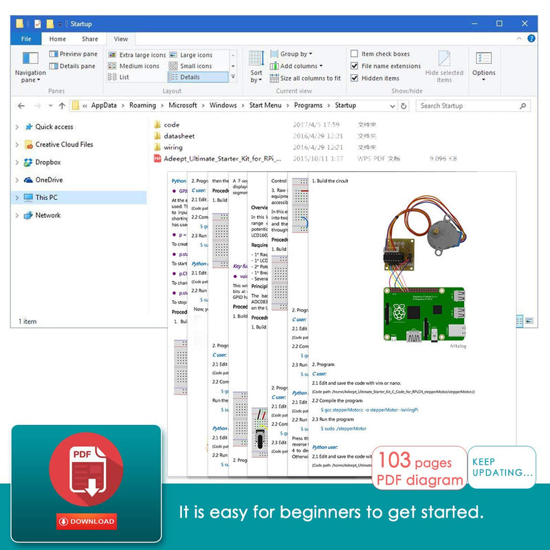 Adeept Ultimate Starter Kit for Raspberry Pi 4 3 2 Model B B+ Python C Code, LEDs, Sensors, ADXL345 GPIO Cable DC Motor Learn Electronics and Programming for Beginners Ultimate Starter Kit for RPi