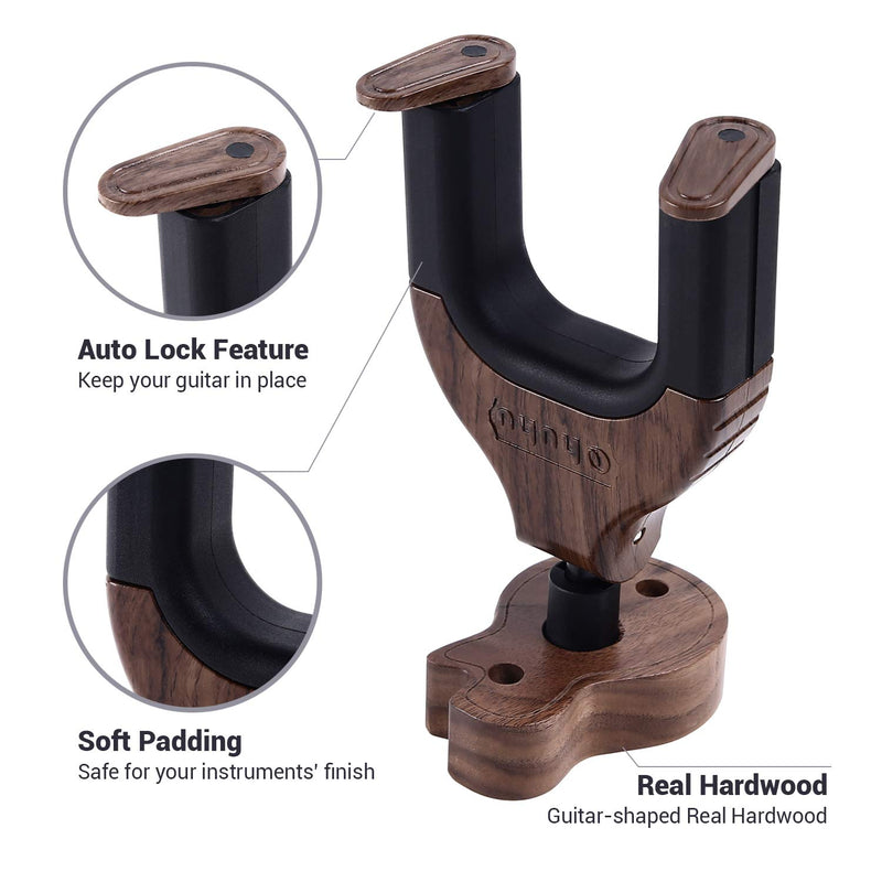 Guitar Wall Mount Hanger Auto Lock, Ohuhu Guitar Hanger Wall Hook Holder Stand for Bass Electric Acoustic Guitar, Black Walnut